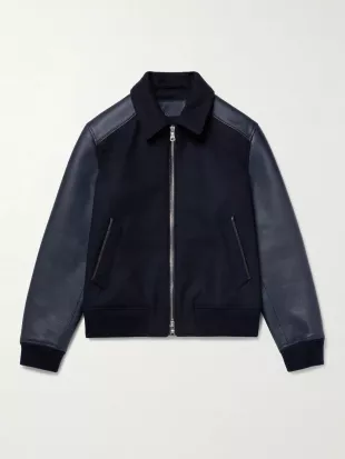 Panelled Ribbed Wool and Textured-Leather Varsity Jacket