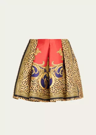 Pleated Cheetah Barocco Mini Skirt