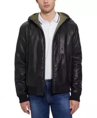 Gary Faux Leather Hooded Jacket