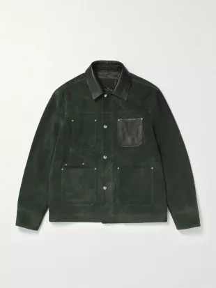 Full-Grain Leather-Trimmed Suede Chore Jacket