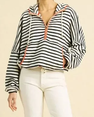 The Four Seasons S02 Tina Fey V-Neck Striped Hoodie