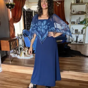 Vintage 1970s Sheer Overlay Butterfly Sleeve Maxi Dress with Zipper
