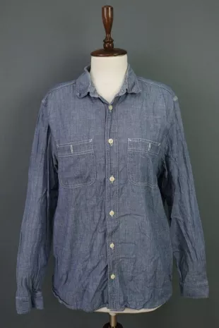 Regular Blue Denim Long Sleeve Button Down Shirt