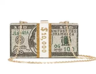 Dollar Money Stack of Cash Glitter Rhinestone Crystal Clutch Purse