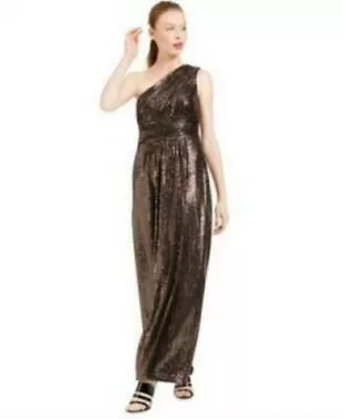 One-Shoulder Metallic Gown
