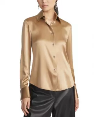 Button Front Slim Fit Silk Top