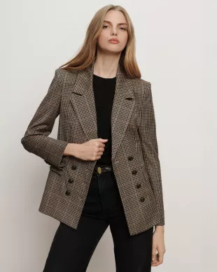 Brown Plaid Double Breasted Blazer