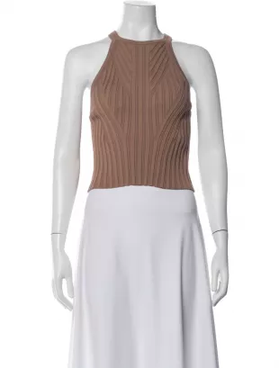 Brown Ribbed Knit Halter Top