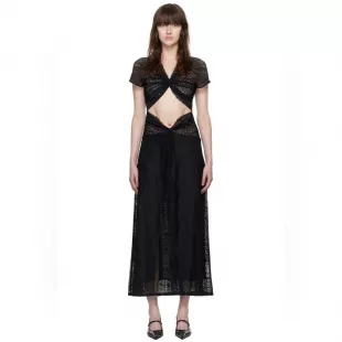 Black Sassen Maxi Lace Waist Cut Out Floral Pattern Dress