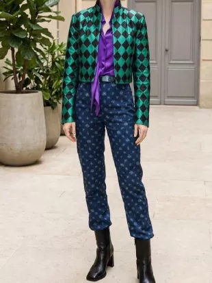 Emily In Paris S06 Lily Collins Diamond Print Cropped Jacket