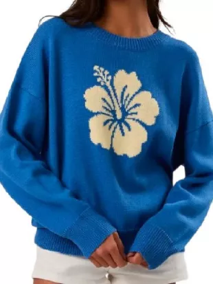 Battle On The Beach S05 Blue Flower Print Sweater