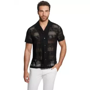 Geo Crochet Short Sleeve Knit Shirt