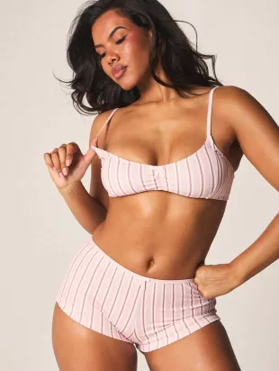 Striped Balconette Bra And Boxer Short Set