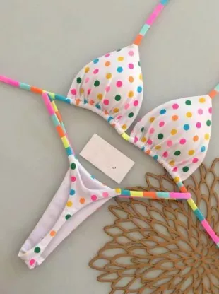 Colorful Polka Dot Print Bikini Set Vacation Beach Summer