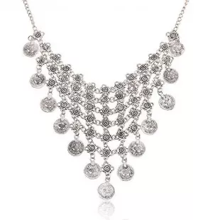 Retro Gypsy Coins Tassel Charm Statement Ethnic Necklace