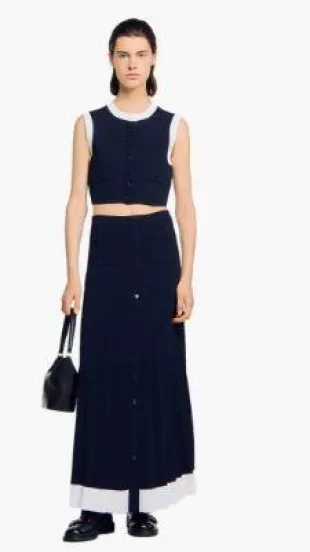 Long Two-Tone Knit Skirt