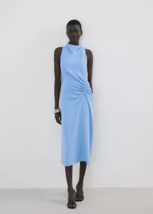 Draped-neck Dress with Side Ruching