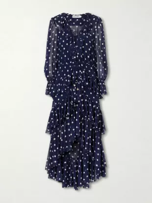 Ruffled Tiered Polka-dot Georgette Midi Dress