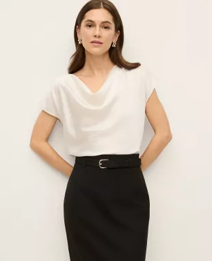 Satin Cowl Neck Top in Pale Aqua