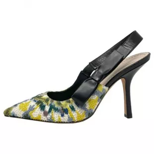 D Beaded Embroidered Slingback Pumps with Leather Bow