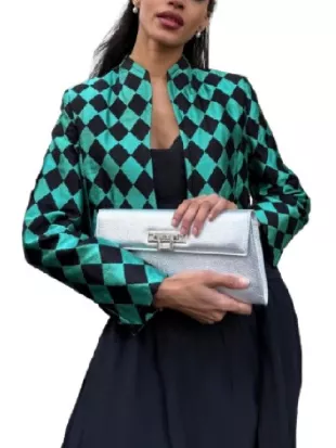 Emily In Paris S06 Lily Collins Diamond Print Cropped Jacket