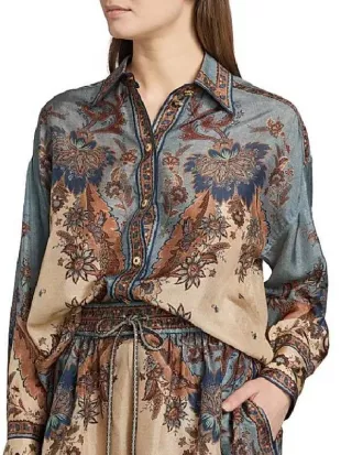 Dutton Ranch S01 Annette Bening Silk Western Print Blouse