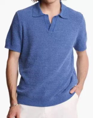 Open Knit Johnny Collar Polo