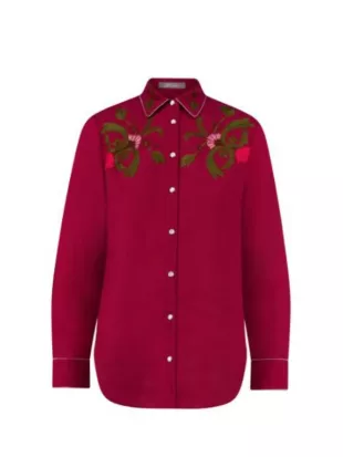 Dutton Ranch Annette Bening Red Floral Embroidered Shirt