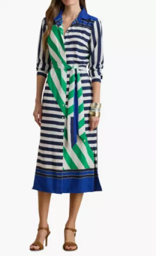 Stripe Tie Waist Midi Shirtdress