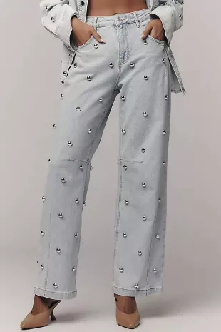 High-Rise Studded Tapered Jeans
