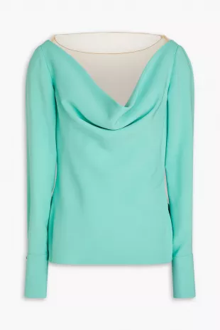 Tulle-paneled Draped Silk-blend Crepe Blouse