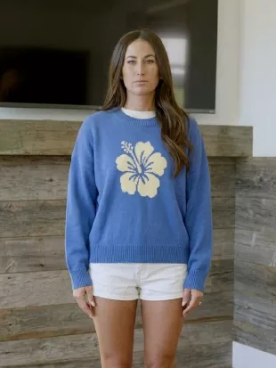 Battle On The Beach S05 Blue Hibiscus Pullover Sweater