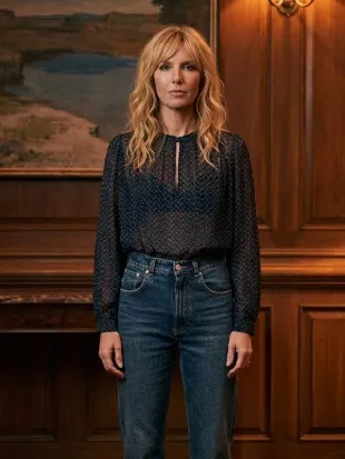 Dutton Ranch S01 Beth Dutton Navy Dotted Blouse