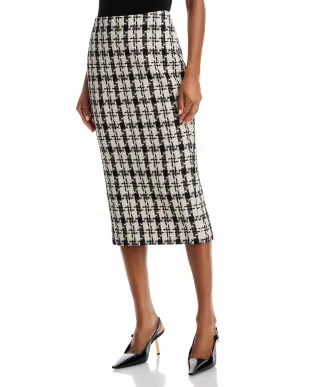 Houndstooth Tweed Midi Skirt