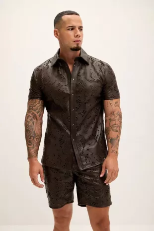 Cut-out Laser Leather Shirt