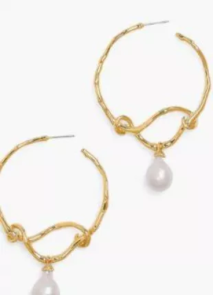 Twisted Pearl Drop Hoop Earrings