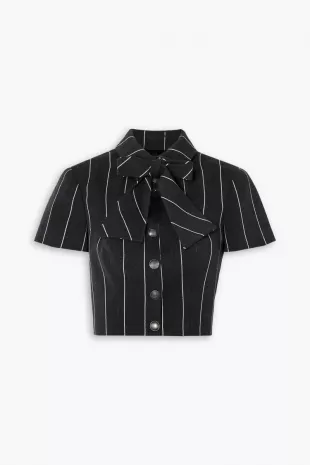 Cropped Bow-detailed cutout Pinstriped Wool-blend Jacket