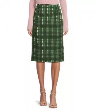 Jaden Woven Plaid Print Pencil Skirt