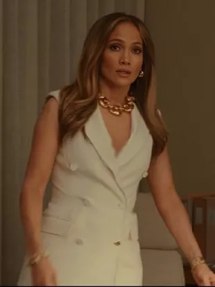 Office Romance Jennifer Lopez White Double-Breasted Vest