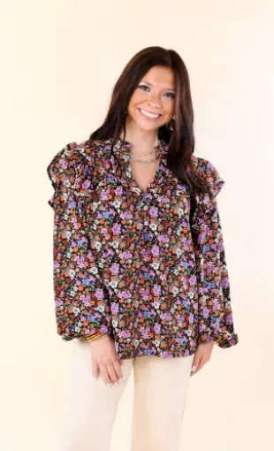 Never a Worry Floral Long Sleeve Pleated Detail Blouse