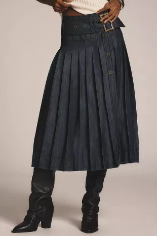 Low Slung Pleated Midi Skirt