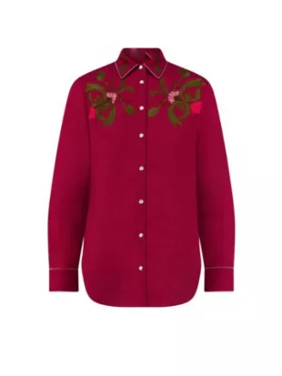 Dutton Ranch Annette Bening Red Floral Embroidered Shirt