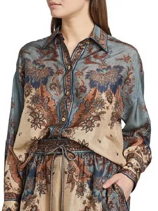 Dutton Ranch 2026 Annette Bening Silk Western Print Blouse