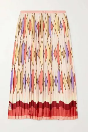 Love Parade Pleated Printed Silk-twill Midi Skirt