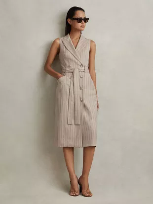 Andie Wool Blend Striped Double Breasted Midi Dress