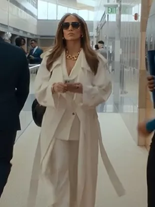 Office Romance 2026 Jennifer Lopez White Trench Coat