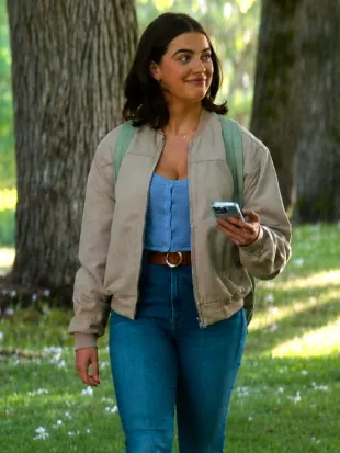 Off Campus 2026 Hannah Wells Beige Bomber Jacket
