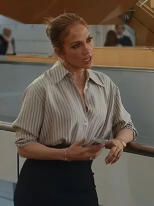 Office Romance 2026 Jennifer Lopez Striped Shirt