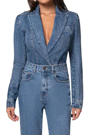 Dominica Denim Blazer Bodysuit