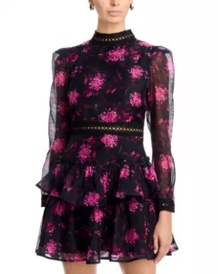 Mock Neck Long Sleeve Ruffle Mini Dress
